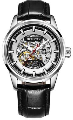 Everyday Crate Ochstin 2002C Automatic Mechanical Watch Mens Skeleton Watch Business Leather Waterproof Wristwatch silvery