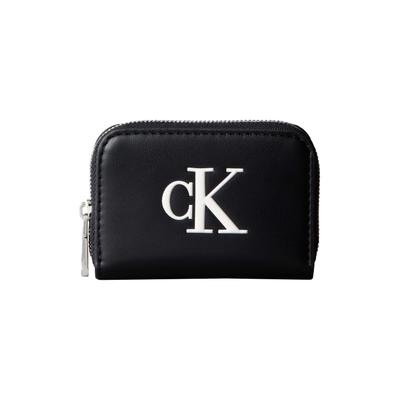 Geldbörse CALVIN KLEIN "BOLD CK MEDIUM ZIP AROUND", Damen, schwarz (schwarz, weiß), Lederimitat, Kleinlederwaren, Mini Portemonnaie, Geldbeutel, Money Pocket mit CK-Logo
