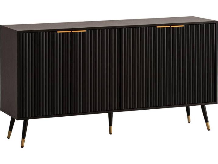 Buffet 150x81x39 cm buffet noir avecReproduction en chêne\, commode avec portes\, commode couloir moderne\, armoire sur pied salon pieds métal Wohnling