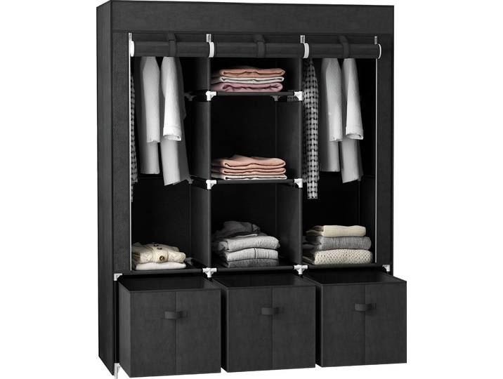 HOMCOM Stoffschrank, Faltschrank mit Reißverschluss, Kleiderschrank, Schwarz