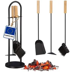 Relaxdays Kaminbesteck modern 4-teilig Hellbraun,Schwarz
