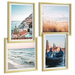 BILDER SET 4er Set - 50x50 cm & 40x60 cm Goldrahmen - Meerblick von Venedig