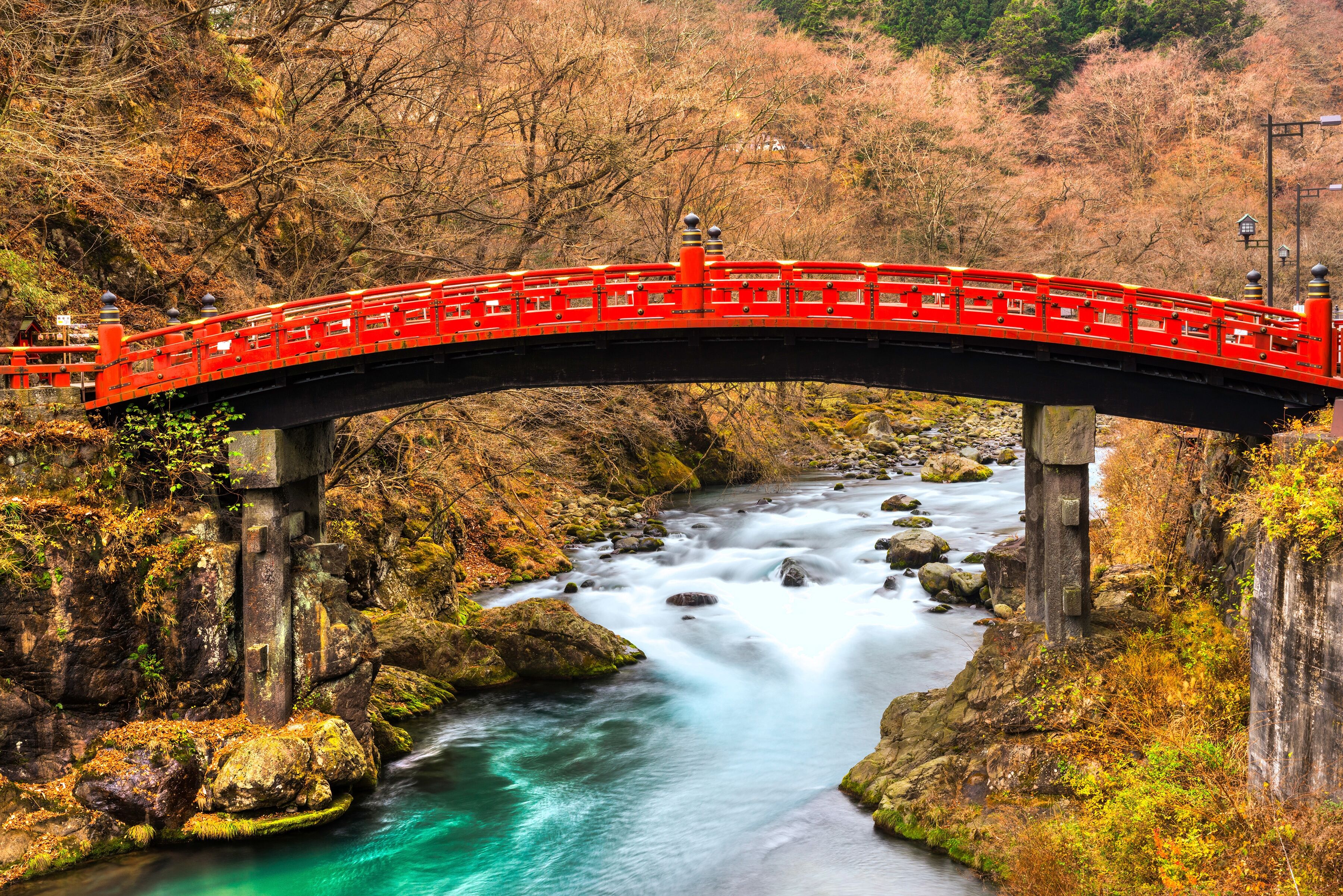 Fototapete PAPERMOON "Nikko Sacred Shinkyo Bridge", bunt, B:4m L:2,6m, Vlies, Tapeten, Fototapete bunt B/L: 4m x 2,6m, Bahnen: 8 Stk.