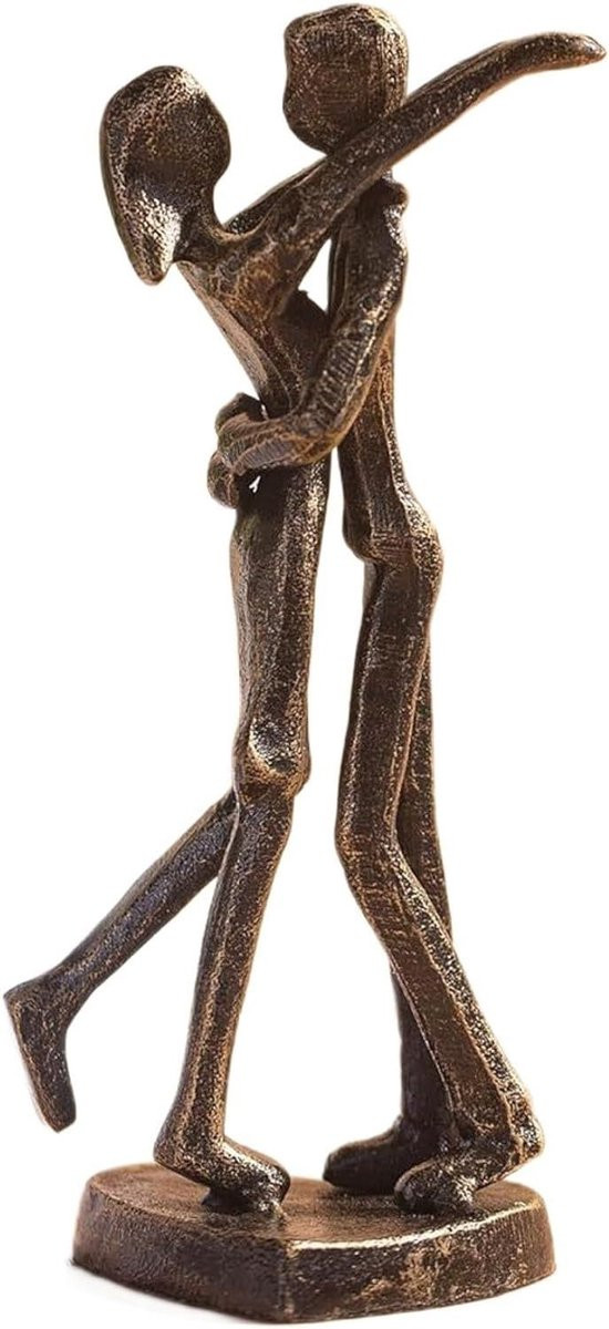 Romantisch Omhelzend Paar Beeld in Brons - Gietijzeren Sculptuur voor Woonkamer Decoratie - Hoogte: 15,2 cm
