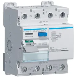 Hager, Schutzschalter, CDB663D FI-Schutzschalter 4p 10kA 63A 30mA TypB+