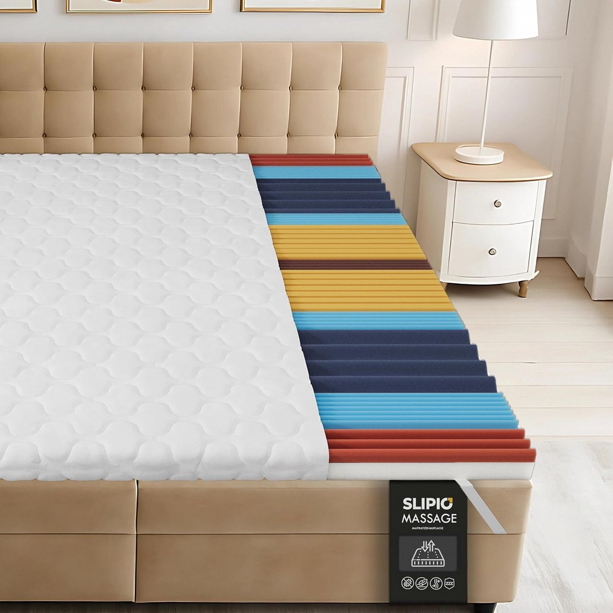 Matrastopper Matrasverbeteraar met 5-Zone Massageschuim Wit 180x200 cm