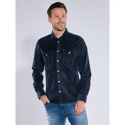 engbers Herren Sportives Overshirt aus softer Velvet-Ware Blau regular uni Kent-Kragen - XL