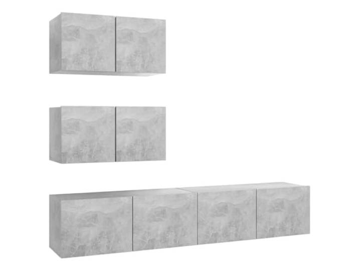 GHVBNMF 4-TLG TV-Schrank-Set Wandboard Betongrau Holzwerkstoff Wandhängende Lowboards für Wohnzimmer und Schlafzimmer schaffen Bodenfreiheit und bieten praktischen Stauraum.