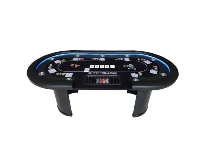 Home Deluxe - Pokertisch inkl. Pokerkoffer Casino - mit LED Beleuchtung und Getränkehalter, für bis zu 9 Personen I Spieltisch Poker Tisch