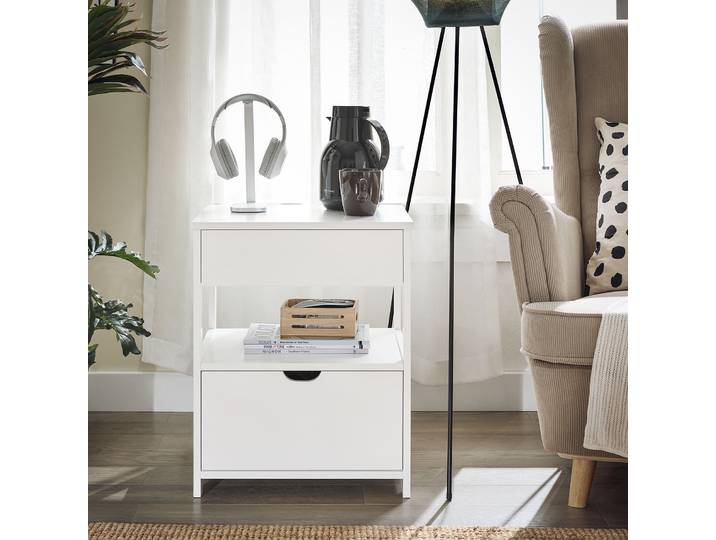 SoBuy FRG258-II-W table de chevet armoire de nuit avec 2 tiroirs et armoire de rangement pour chambre 45x38x55cm blanc