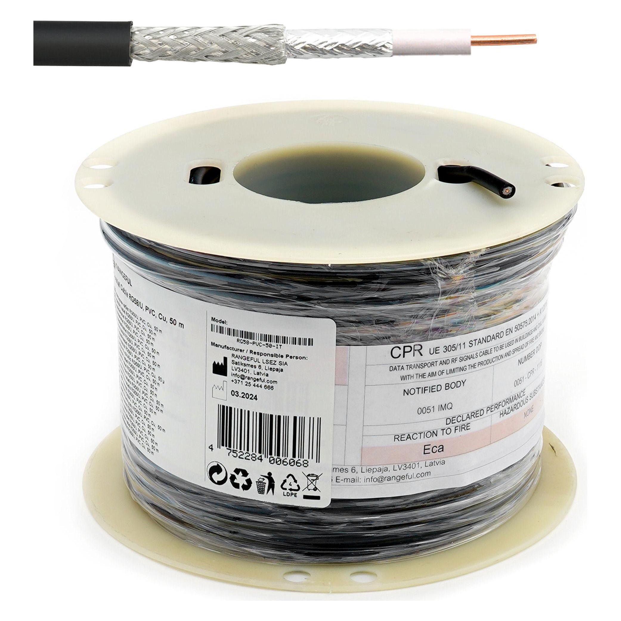 Rangeful RG58U 50m (194ft) Low Loss RF Coaxial Cable 50 Ohm RG58-PVC-50-IT (RG58-PVC-50-IT)