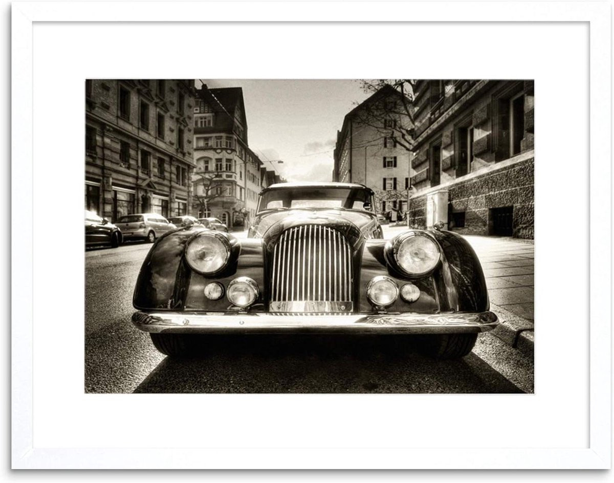 Wee Blue Coo Morgan Oldtimer Vintage Car Wanddecoratie Zwart-Wit Ingelijste Poster