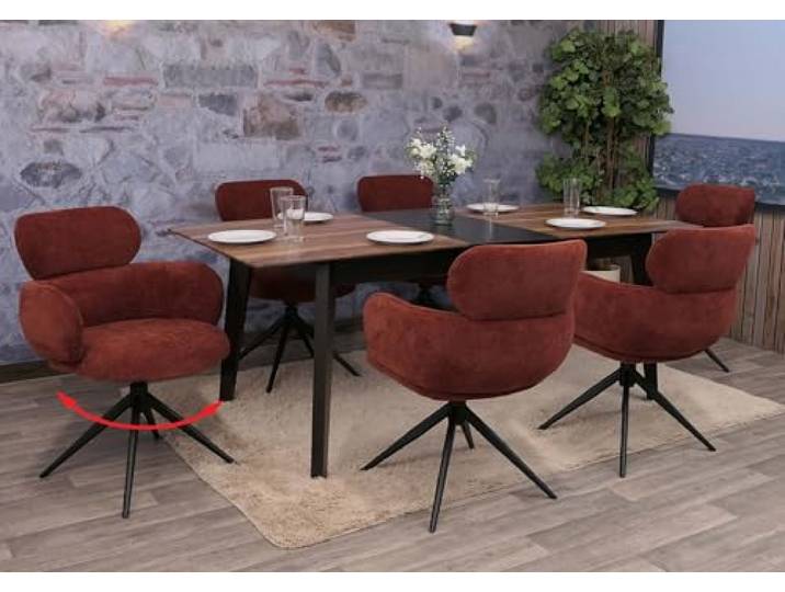 Mendler 6er-Set Esszimmerstuhl HWC-O77 Stoff - rotbraun