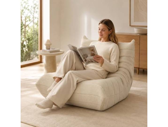 DAHUEN Fauler Sessel mit Rückenlehne, großes Sitzkissen für Erwachsene, Stehsofa, Bodensofa mit bequemem hochdichtem Schaum, für Wohnzimmer, Schlafzimmer, 99 x 33 x 33 cm (beige)