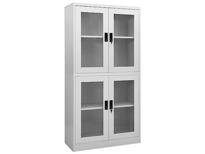 Makastle Büroschrank 90x40x180 cm Hellgrau Stahl und Gehärtetes Glas mit Schloss und Verstellbaren Einlegeböden