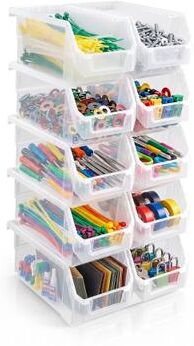 Sorbus Open Front Stackable Garage Storage Bin – Heavy Duty Plastic Organizer Tote for Tools, Hardware & Shelving