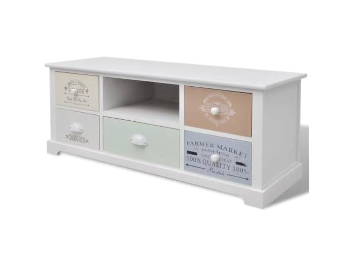 GHVBNMF TV-Schrank Landhausstil Lowboard aus Holz mit 5 Schubladen 100cm Rustikales Fernsehregal fürs Wohnzimmer mit 5 bunten Schubladen und offenem Fach für Spielekonsolen und Zeitschriften.