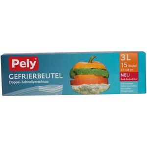 Pely Gefrierbeutel 5133, 3 Liter, mit Schnellverschluss, 27 x 28cm, 15 Stück