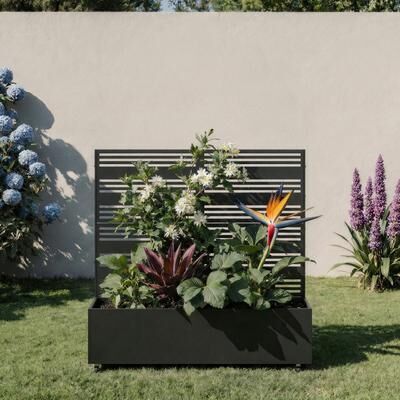 Lumibee Outdoor Trellis Metal Privacy Fence Screen with Planter Box