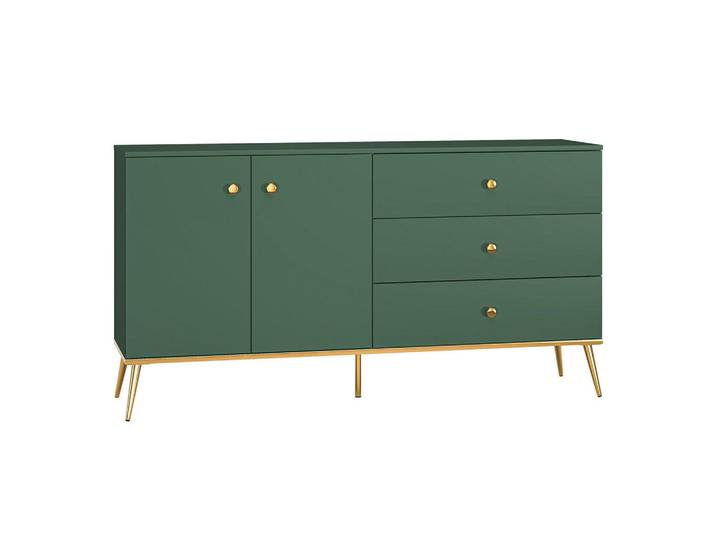 Feldmann-Wohnen Sideboard Forest dunkelgrün / gold 160 / 40 / 85cm, Grün, 3 Schubladen, Rechteckig, 160x85x40 cm, Kleinmöbel, Kommoden, Sideboards