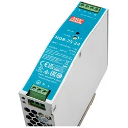 MeanWell, Systemstromversorgung, AC-DC Single output Industrial DIN rail power supply Output 24Vdc at 3.2A metal case 75W