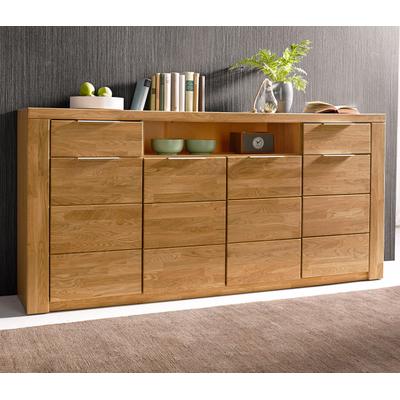 Sideboard OTTO HOME "Zara 2 Schubkästen, 7 Fächer", braun (eiche teilmassiv), B:200cm H:95cm T:40cm, Holz teilmassiv, Sideboards, Sideboard, B/T/H: 200cm/40cm/95cm, Metallgriffe, Eiche