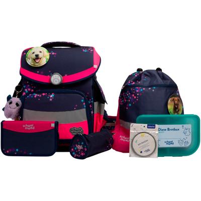 Schulranzen SCHOOL-MOOD "Timeless Pro", Kinder, Gr. B/H/T: 36cm x 42cm x 21cm, pink (leni (hund) mit moodie willi wissbegier), Polyester, Rucksäcke