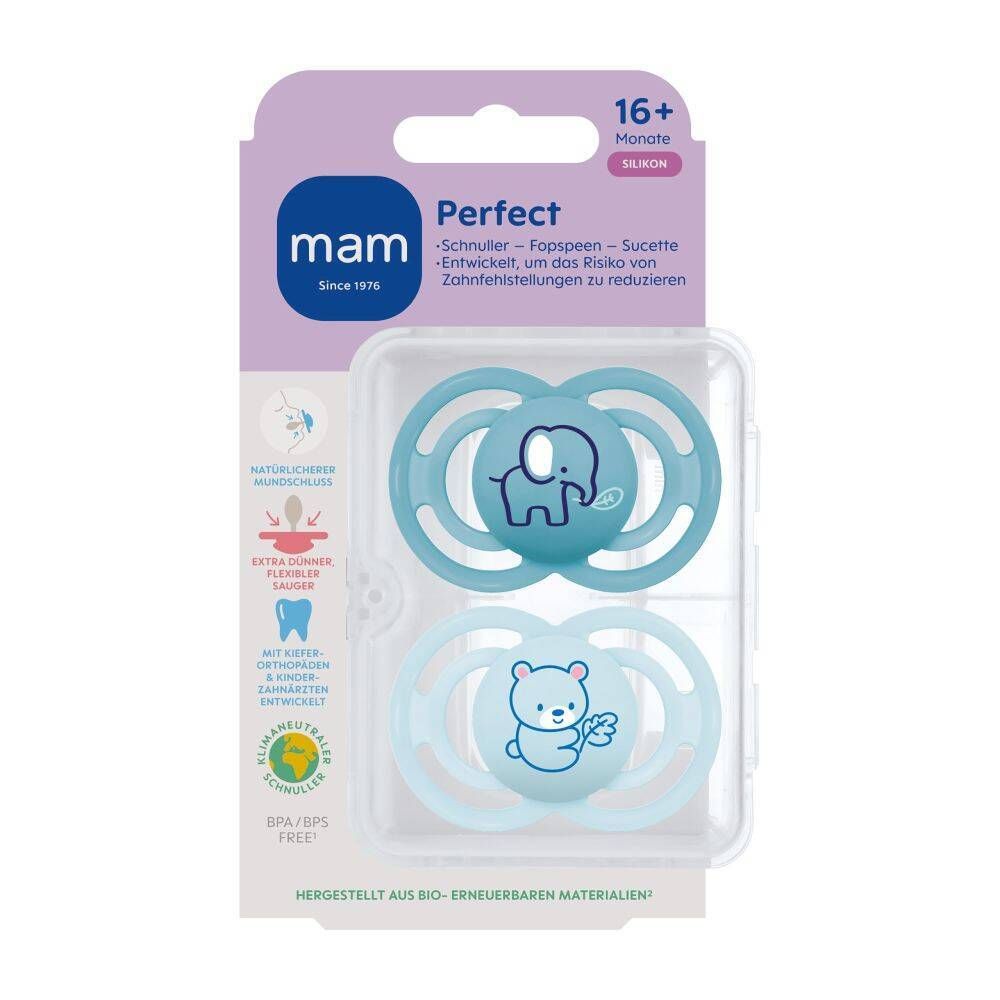 MAM Perfect Fopspeen Silicone Blue 16m+ 2 St Schnuller