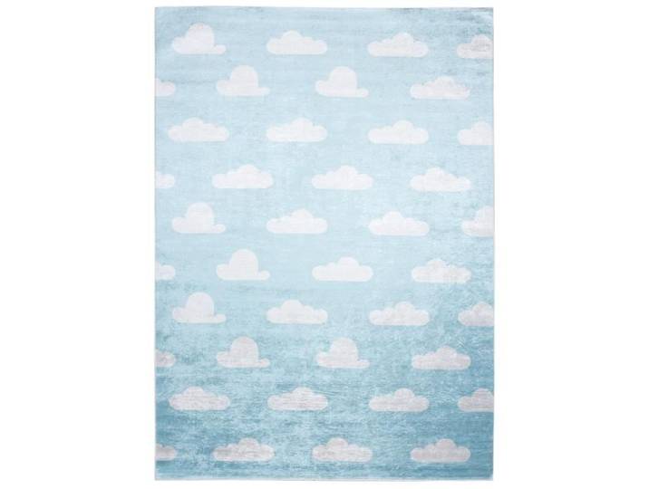 TAPISO Tapis Chambre Enfant Poil Court Antidérapant EMMA Bleu Blanc Nuages Intérieur 80x150 cm
