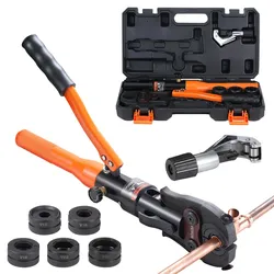 VEVOR Hydraulisches Rohr-Crimpwerkzeug für Kupferrohrverbindungen, Presszange mit V12, V15, V18, V22, V28 Schnellwechselbacken, 360° drehbares Pressset für T-Verbindungen auf engstem Raum, hydraulisch angetrieben