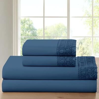 Trade Linker International Crochet Lace Sheet Set, King, Navy