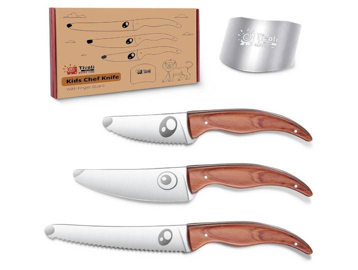 Kindermesser Set mit Fingerschutz 4-teilig, Mehrfarbig, Holz, Kochgeschirr, Küchenmesser, Messersets