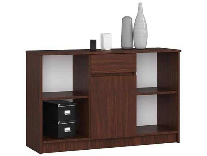 AKORD Kommode B-17 120 cm 1 Tür und eine Schublade für Wohnzimmer Schlafzimmer Schrank Wohnzimmer Modernes Funktionelles Design 16 mm laminierte Platte Farbe Wenge