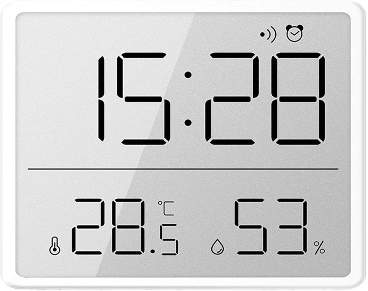 Allecto Digitale Wandklok en Atoomwekker met Groot Display en Temperatuurweergave - Wit