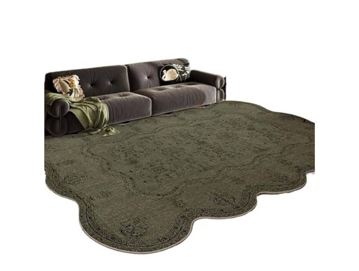 NJIEzhao Grüner, unregelmäßig geformter Teppich im Vintage-Stil Wohnzimmer Couchtisch Sofa Matte Retro Nachttisch Schlafzimmer Teppich Zimmer(Color2,140X200CM(4.6X6.56FT)