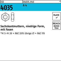 Sechskantmutter ISO 4035 niedrig Fasen M2,5 A 4 100 Stück