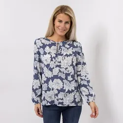 VIA MILANO Bluse, 1/1-Arm Rundhalsausschnitt Bindeband figurumspielend