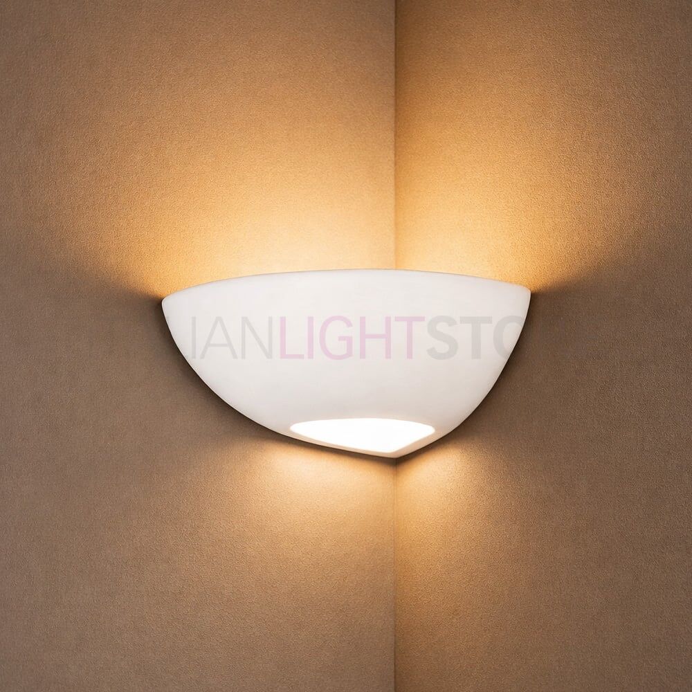 Toscana Applique Ad Angolo In Ceramica Bianco Gesso
