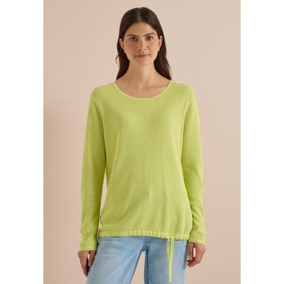 Rundhalspullover CECIL, Damen, Gr. XS (36), grün (citrin grün), Web, 60% Baumwolle, 40% Viskose, unifarben, normal normal, Rundhals, Rippbündchen, Pullover Rundhalspullover, mit Struktur-Optik