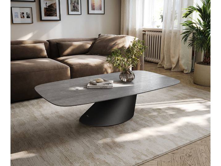 Couchtisch Edge Boot 135x80 cm Keramik Beton Grau Conis Metall Schwarz, Couchtische