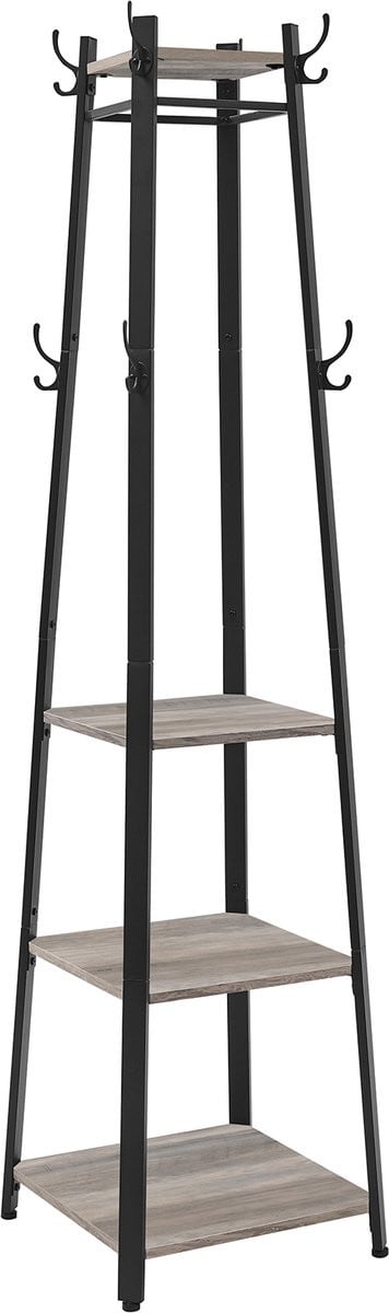 Vasagle Kapstok met 4 houten planken, kledingstang en 8 dubbele haken met metalen frame
