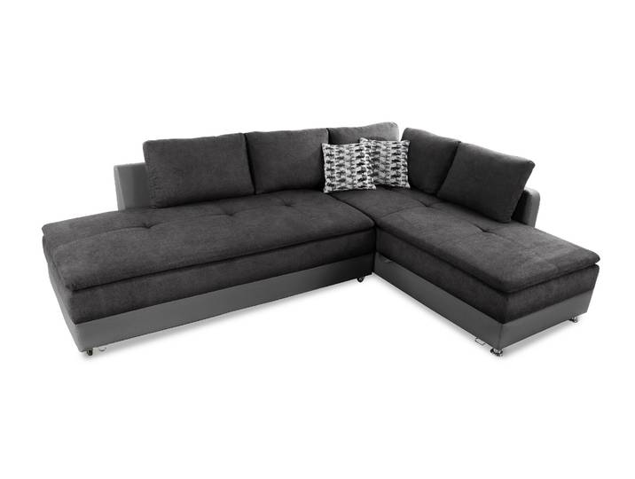 Ecksofa-Dauerschläfer Doppelbett Federkern Bettkasten Couch in Anthrazit Grau / 15105