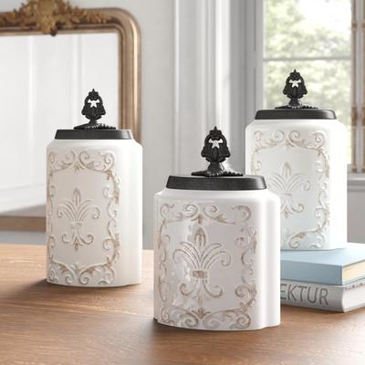Design Guild White Antique Set of 3 Canister