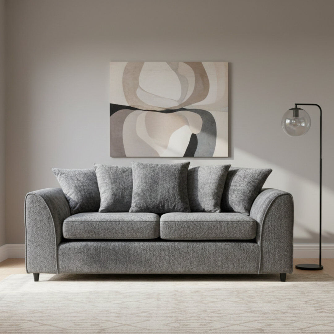 Metro 3 Seater Chenille Sofa Grey 90cm H X 180cm W X 90cm D