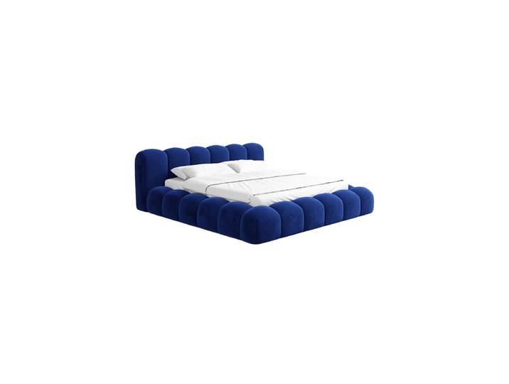 Design Polsterbett „Alba“ mit Ablagefach, Samt Dunkelblau BLOOMINGLOFT Collection