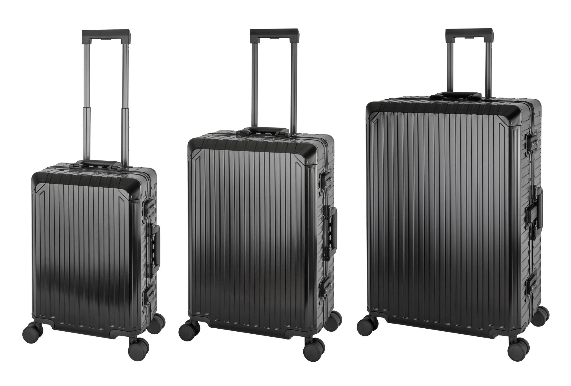 Travelhouse Tokyo Alu Reisekoffer Reise Trolley 3er Set (Schwarz, Handgepäck, Mittlerer und Großer Koffer XL Set)