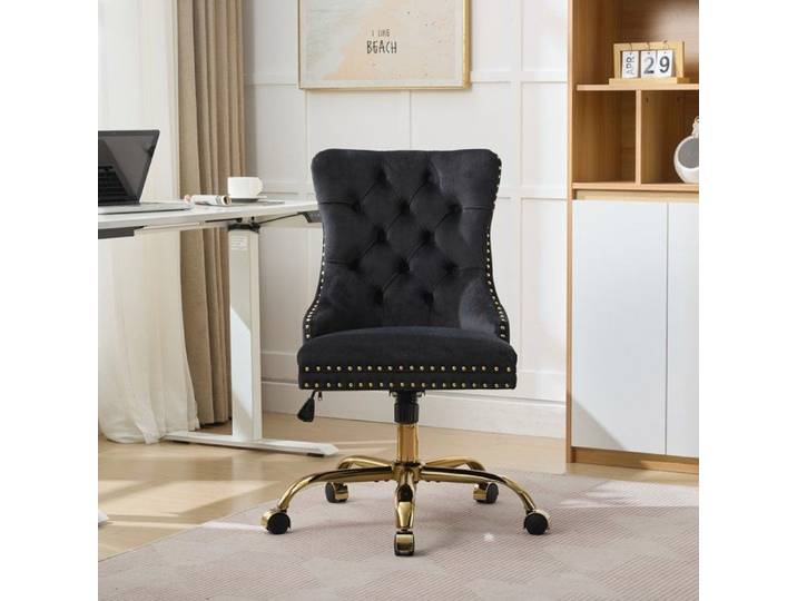Chaise de bureau à domicile Chaise de bureau à domicile à bouton tapissé en velours moderne avec base en métal doré Chaise de bure
