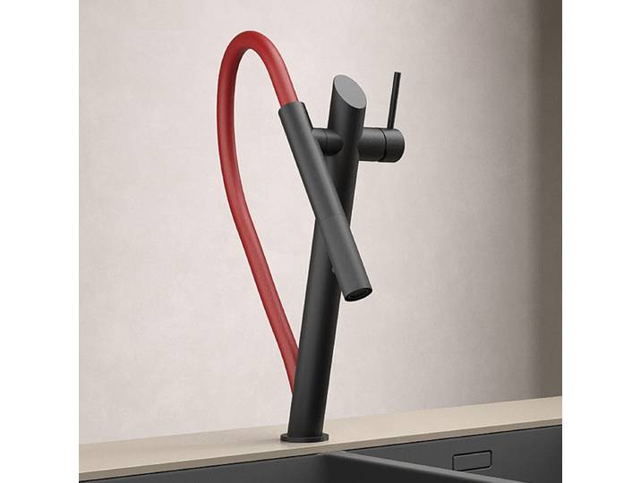 Robinet de cuisine magnétique noir et rouge en acier inoxydable, lavabo de légumes, robinet d'évier, robinet rotatif universel