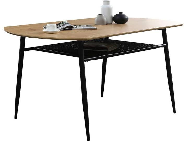 Esstisch SALESFEVER Familienfreundlicher Tisch , schwarz (natur, schwarz, schwarz, natur, schwarz), B:160cm H:76cm T:90cm, Tische, Rechteckiger Esstisch Esstisch, Stilvolle Ablage aus Metall und Polyrattan