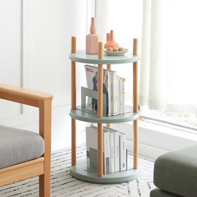 GDFStudio - Belvidere Wood 360 Degree Rotating Bookshelf with Adjustable Storage Tiers & Six Secure Bookends